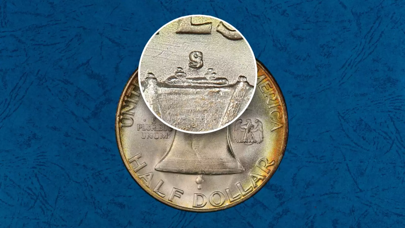 1951-S/S Franklin half dollar repunched mintmark FS-501 showing doubled S mint mark above Liberty Bell