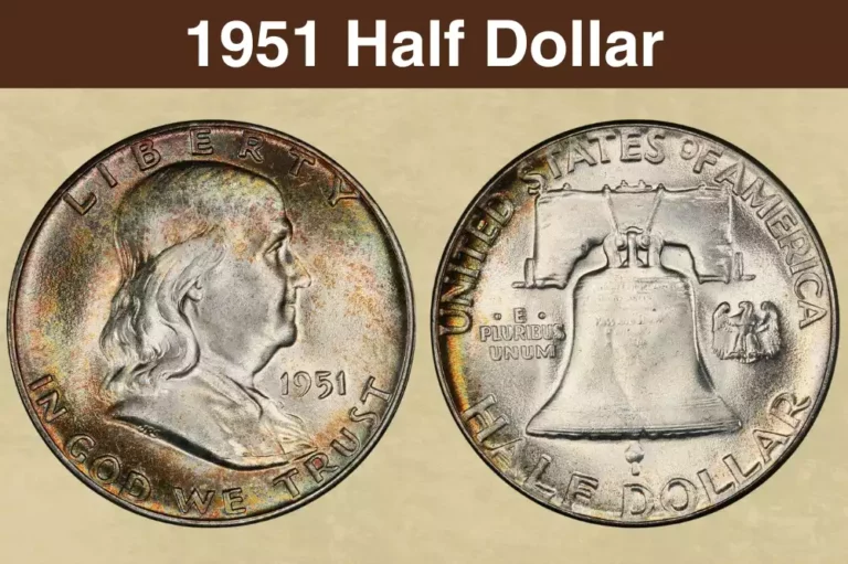 1951 Franklin half dollar grading strip showing four condition tiers from worn to gem mint state